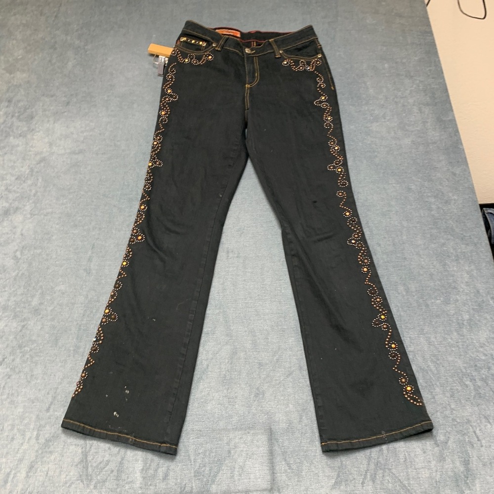 Nu Signature Bootcut Jeans Women's 8 Black Denim Rhinestone Beaded Streetwear